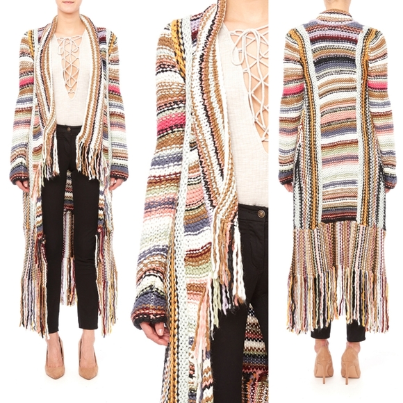 T Party Rainbow Striped Fringe Cardigan 